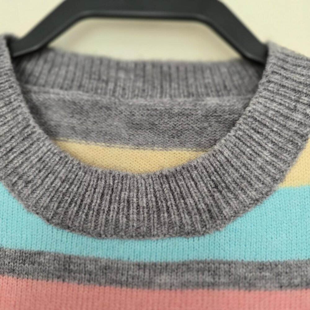 Shein Sweater M Size 6 Multi pastel horizontal stripe long sleeve crew neck - Picture 2 of 6